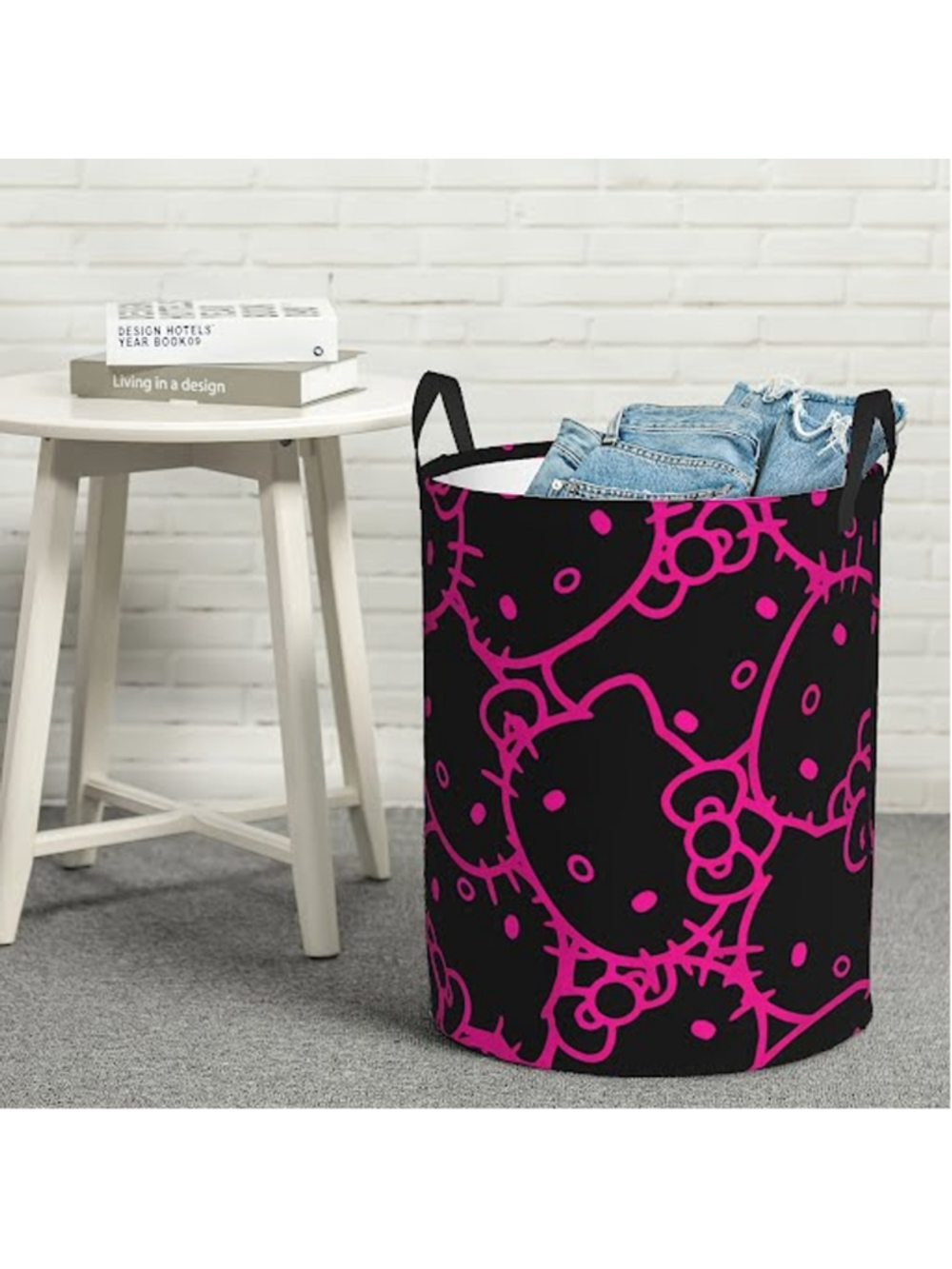 #HK-2269 Hello Kitty Black Laundry Hamper - Trash Bin- Polyester - Wire Rimmed